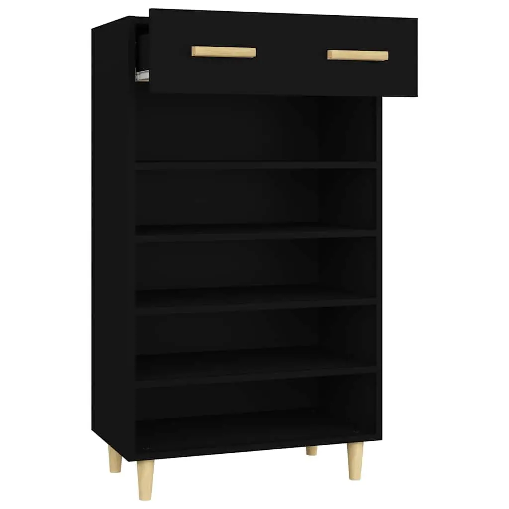 Shoe Cabinet Storage Organiser 60x35x105cm Black 5 Compartments Drawer