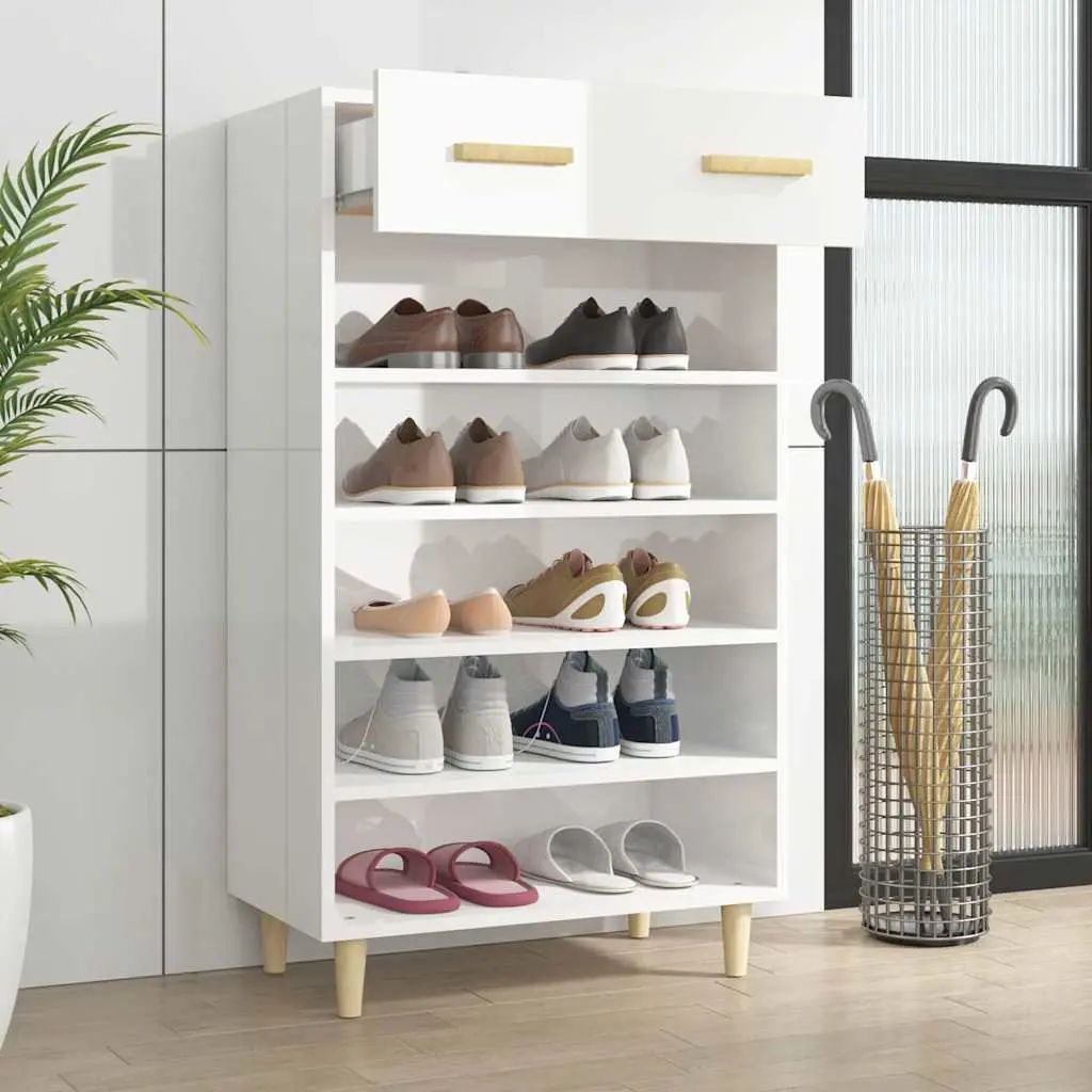 Shoe Cabinet Organiser White Tall Storage 5 Compartments 1 Drawer