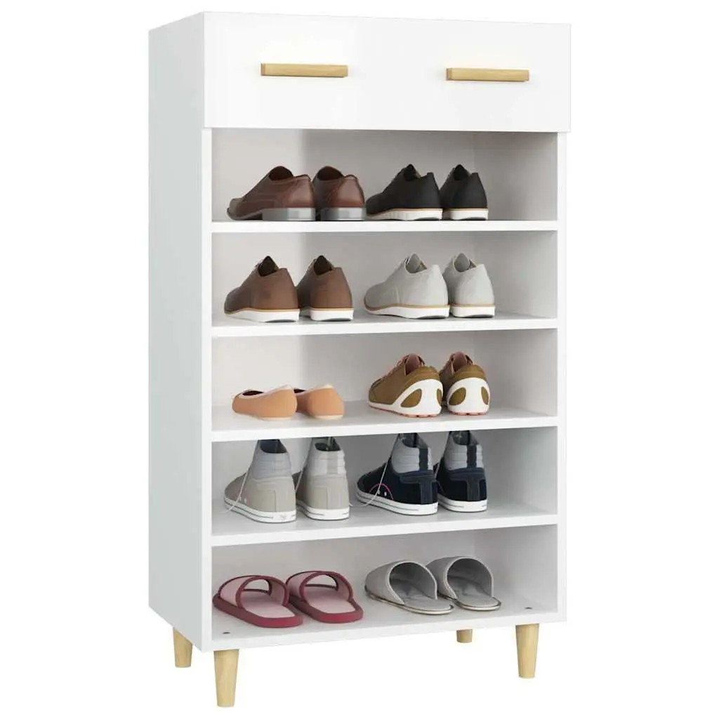 Shoe Cabinet Organiser White Tall Storage 5 Compartments 1 Drawer