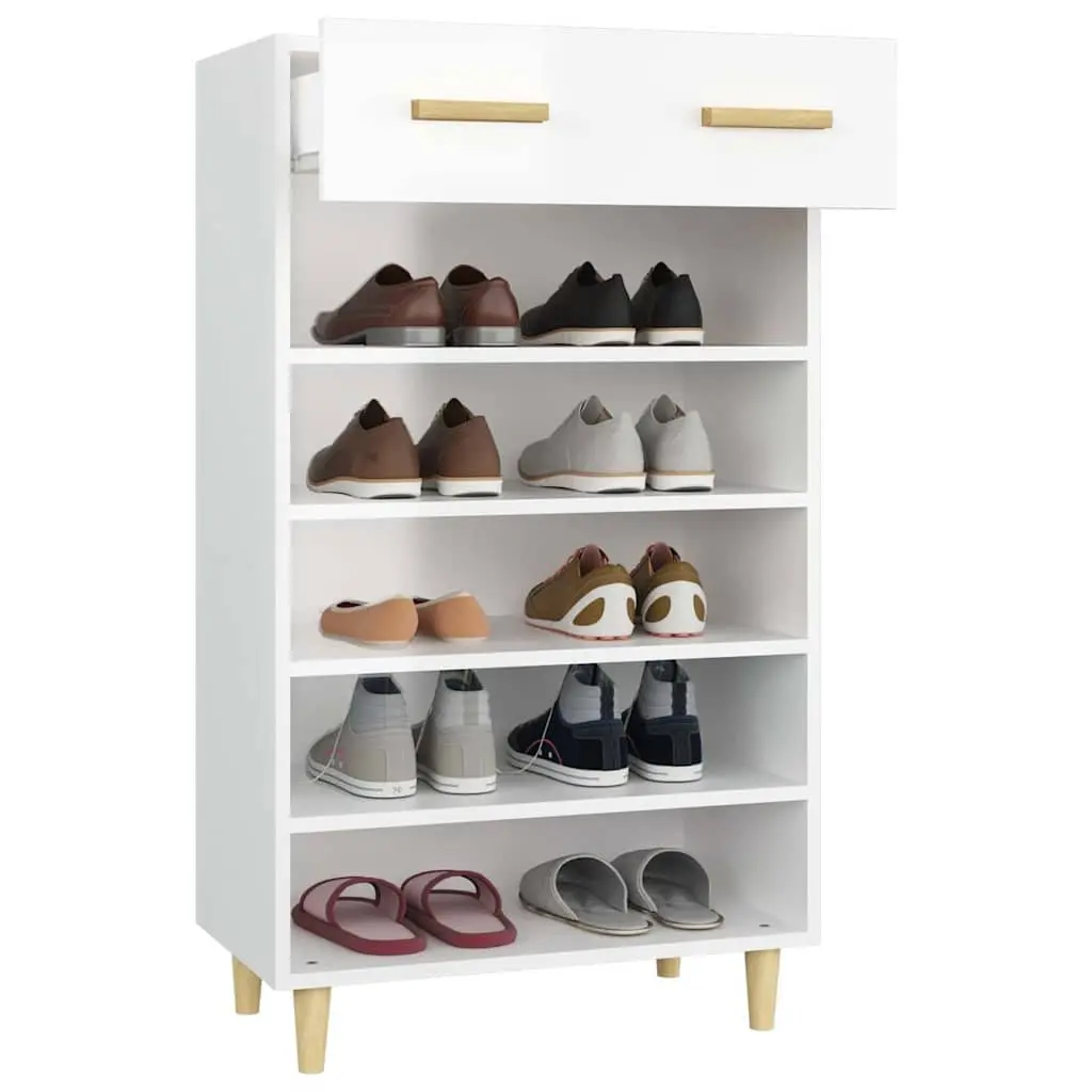 Shoe Cabinet Organiser White Tall Storage 5 Compartments 1 Drawer