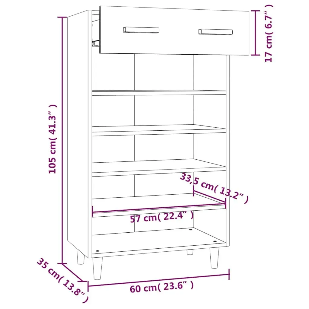 Shoe Cabinet Organiser White Tall Storage 5 Compartments 1 Drawer