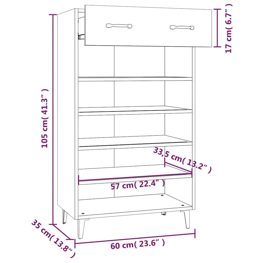 Shoe Cabinet White Engineered Wood Storage Cupboard 60 x 35 x 105 cm