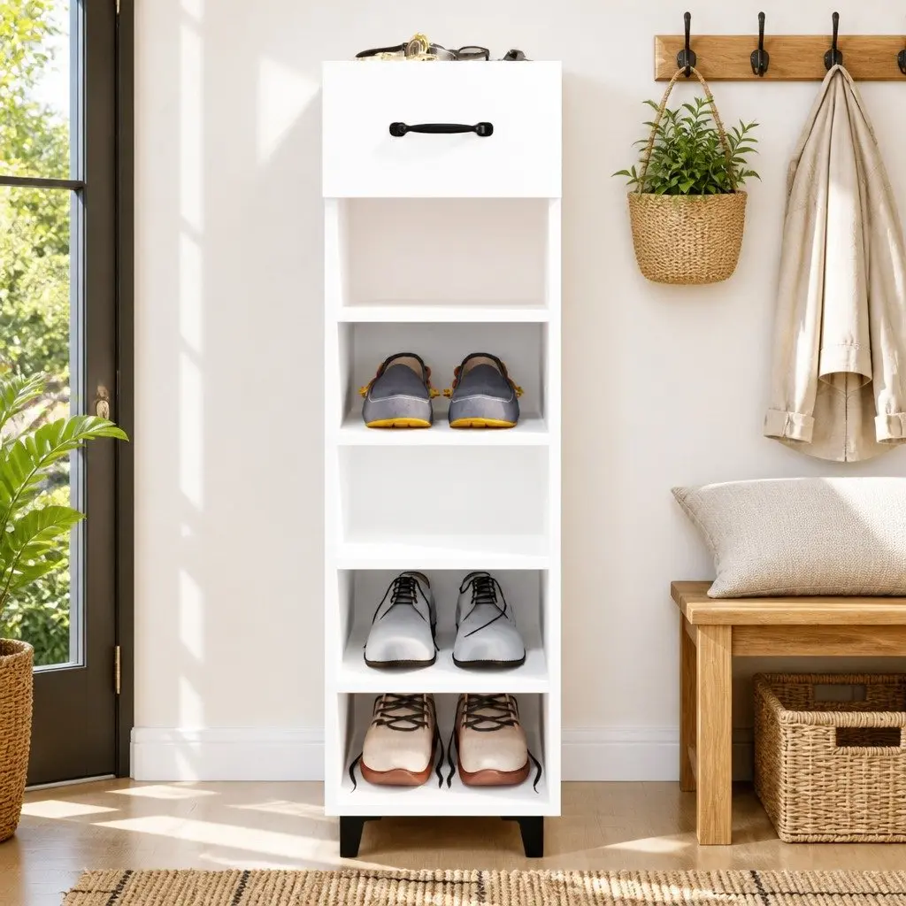 Shoe Cabinet Storage Organiser White High Gloss 30W x 35D x 105H cm