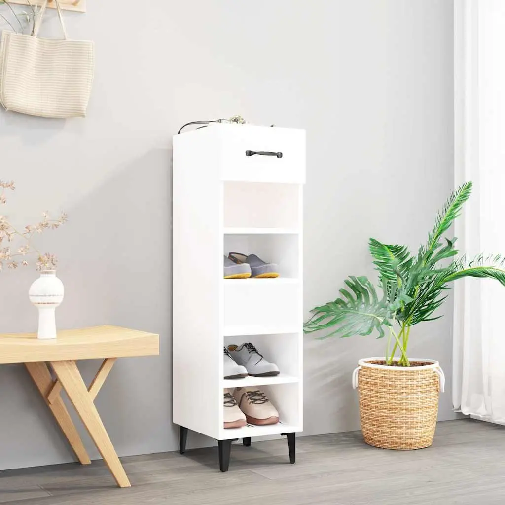 Shoe Cabinet Storage Organiser White High Gloss 30W x 35D x 105H cm