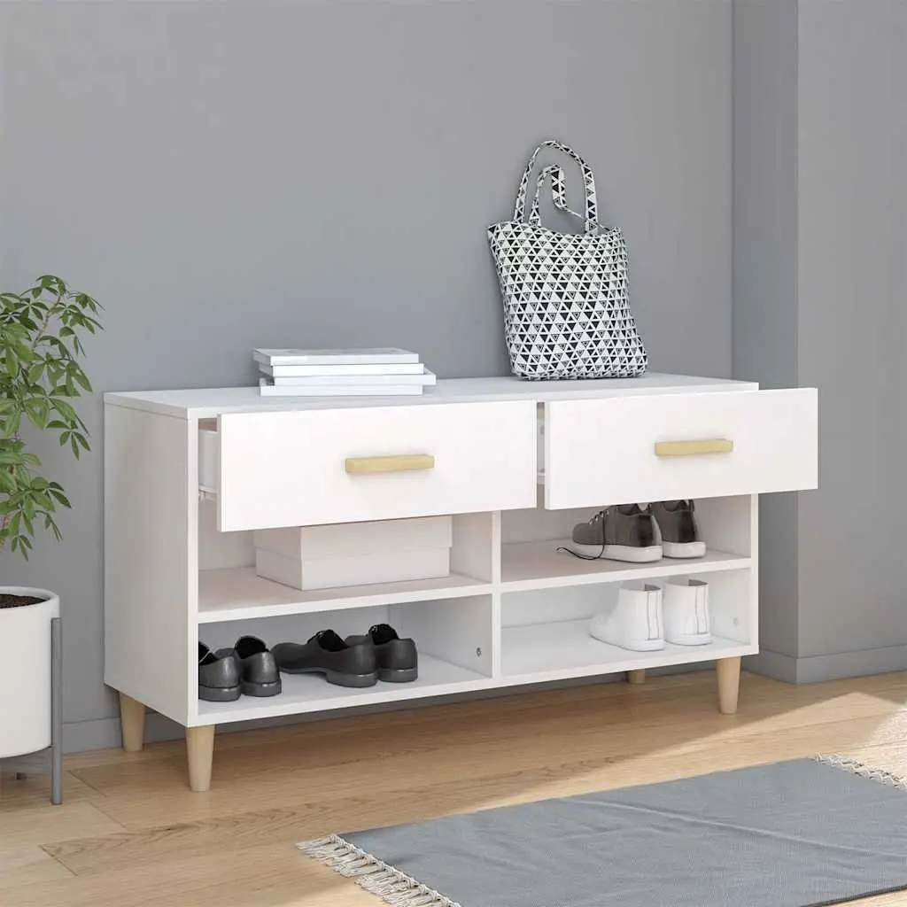 Shoe Cabinet Storage Organiser 2 Drawers 4 Compartments White