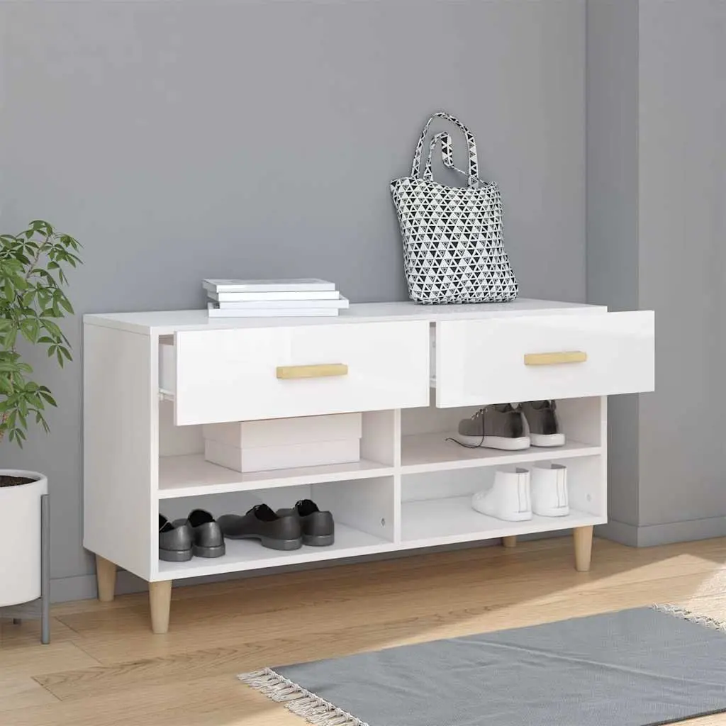 Shoe Cabinet Storage Organiser High Gloss White 102W x 35D x 55H cm