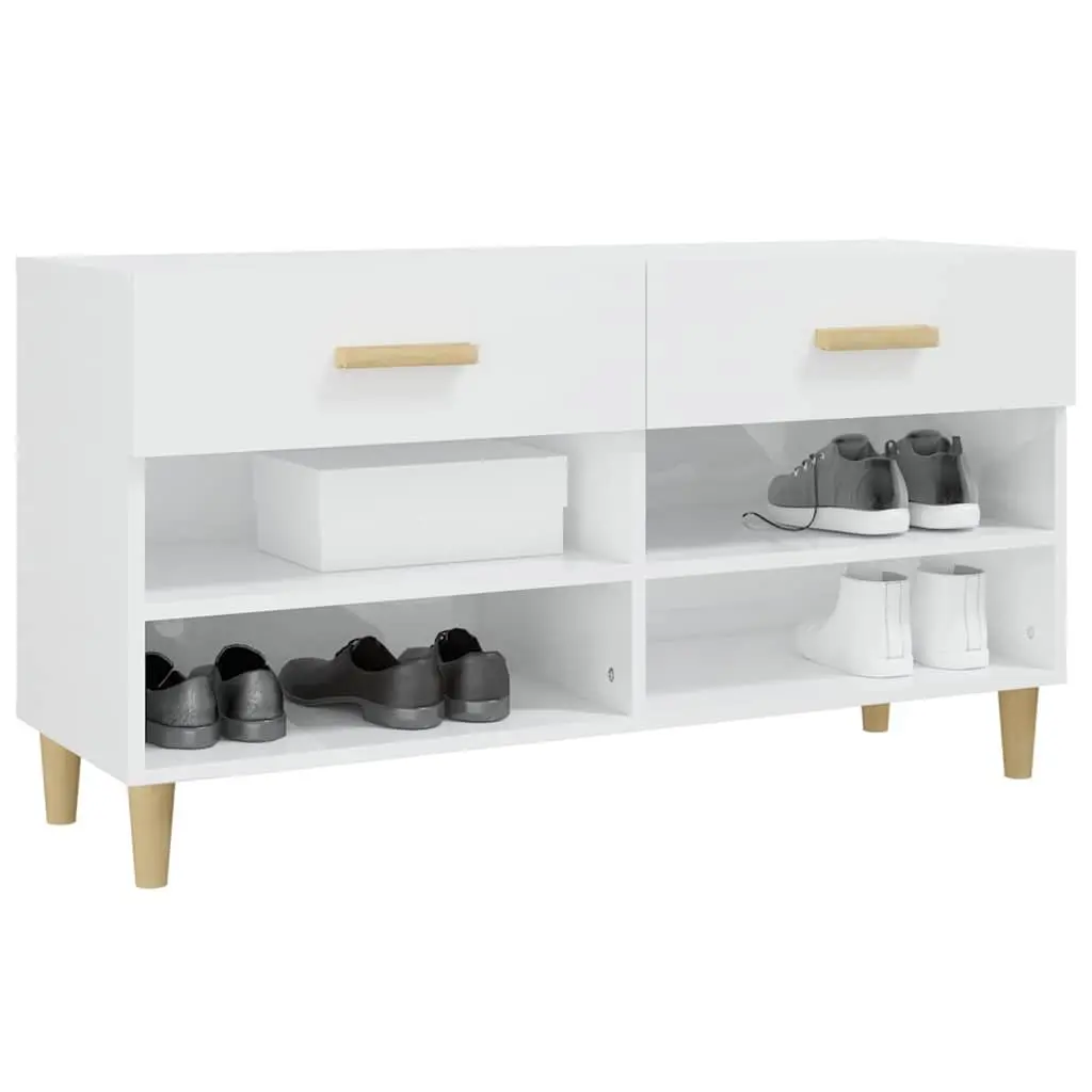 Shoe Cabinet Storage Organiser High Gloss White 102W x 35D x 55H cm