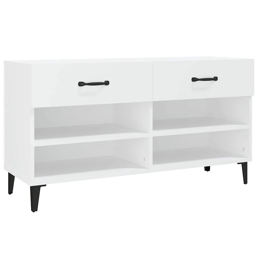 Shoe Storage Cabinet Organiser 4 Compartments 2 Drawers Engineered Wood White