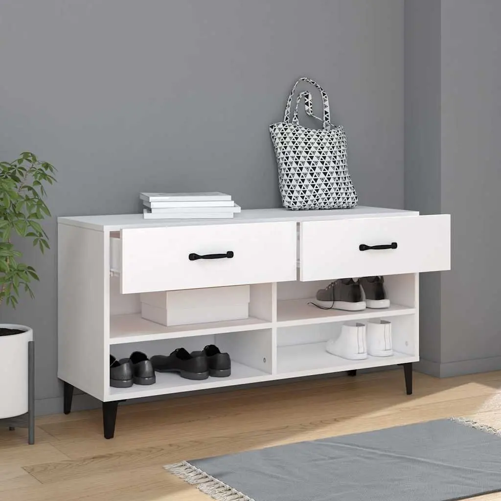 Shoe Storage Cabinet Organiser 4 Compartments 2 Drawers Engineered Wood White