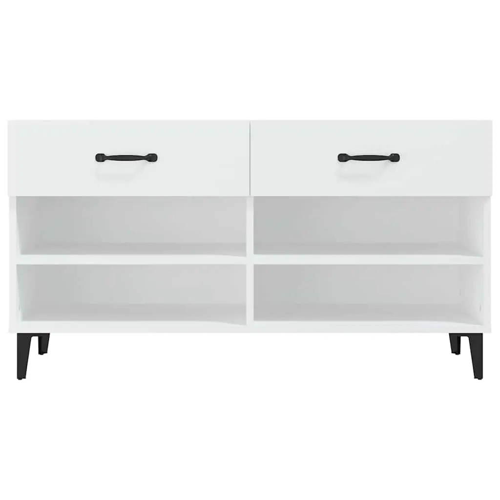 Shoe Storage Cabinet Organiser 4 Compartments 2 Drawers Engineered Wood White