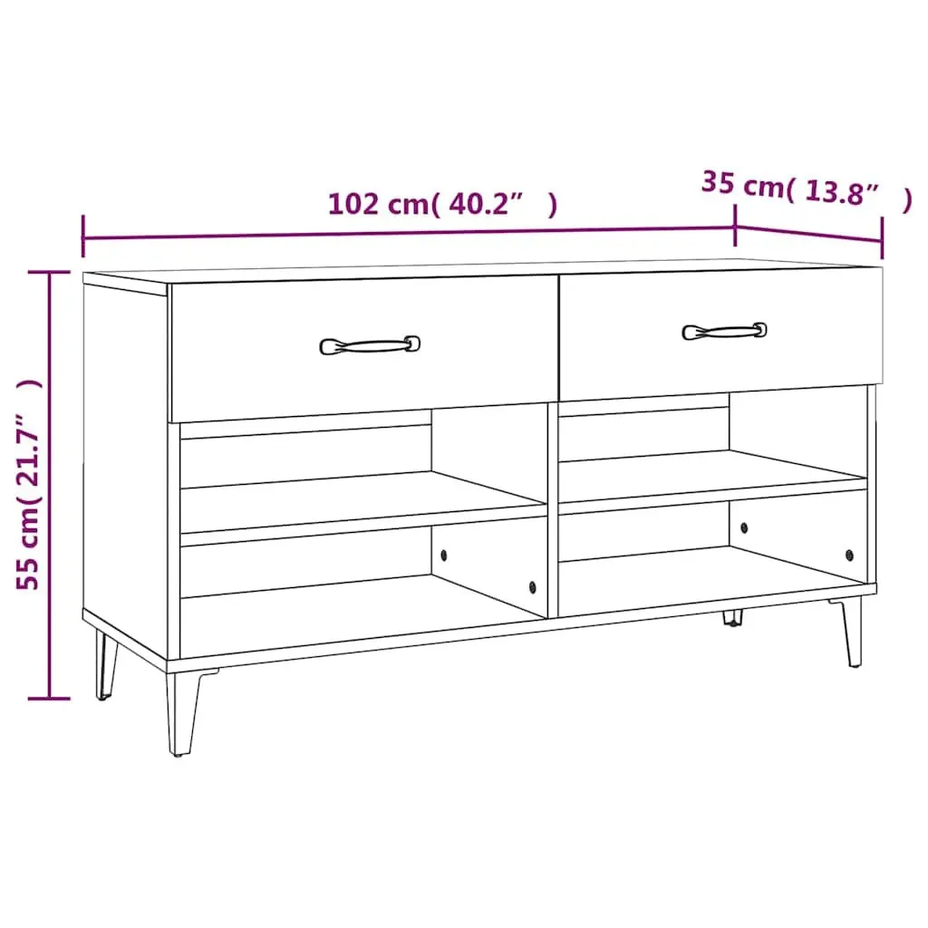 Shoe Storage Cabinet Organiser 4 Compartments 2 Drawers Engineered Wood White