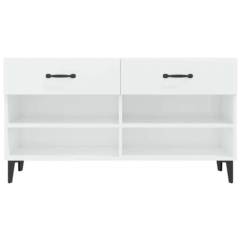 Shoe Cabinet Storage Organiser 2 Drawers High Gloss White Engineered Wood