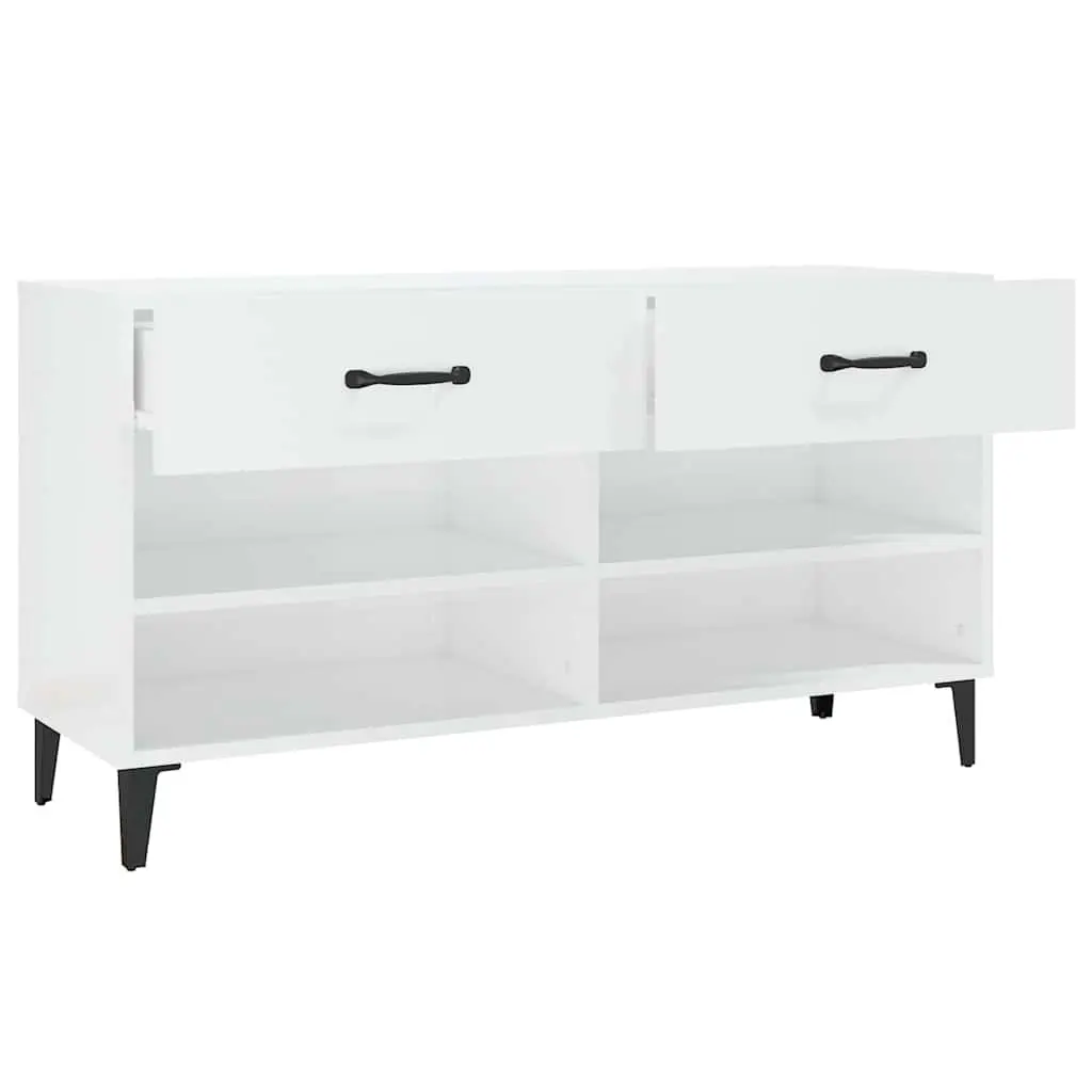 Shoe Cabinet Storage Organiser 2 Drawers High Gloss White Engineered Wood