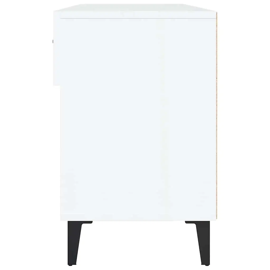 Shoe Cabinet Storage Organiser 2 Drawers High Gloss White Engineered Wood