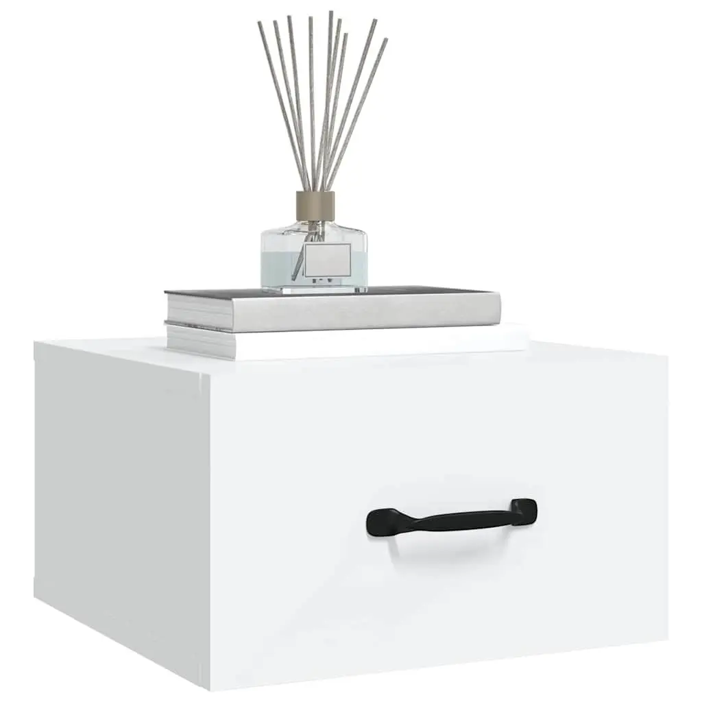 Wall-mounted Bedside Cabinets Set 2 pcs White Floating Night Stands Storage