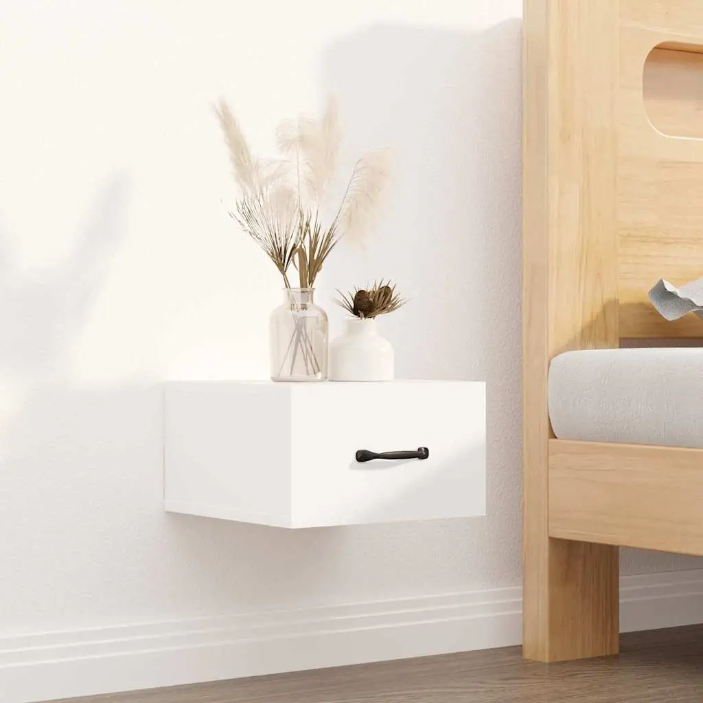 Wall-mounted Bedside Cabinets Set 2 pcs White Floating Night Stands Storage