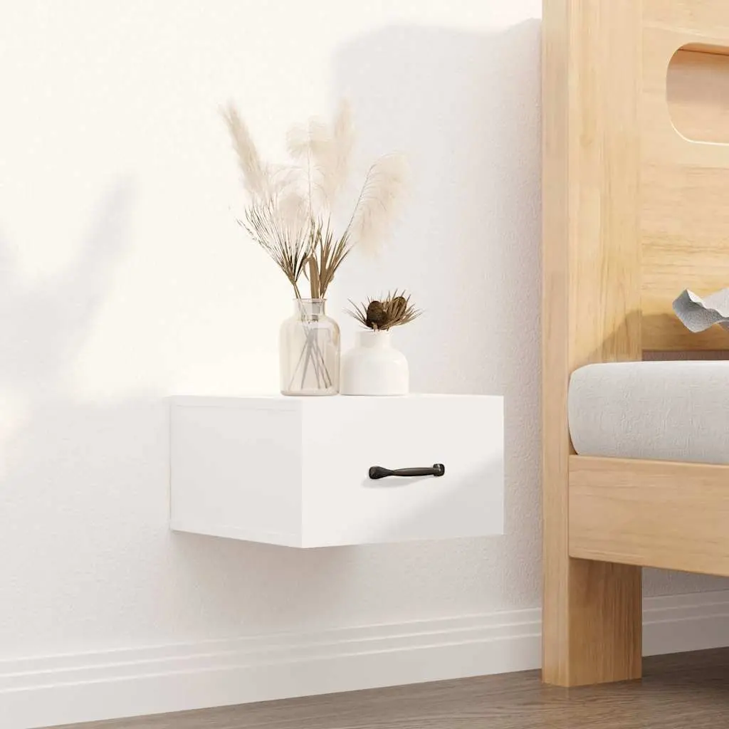 Wall-mounted Bedside Cabinets 2 pcs White Floating Night Stands Storage