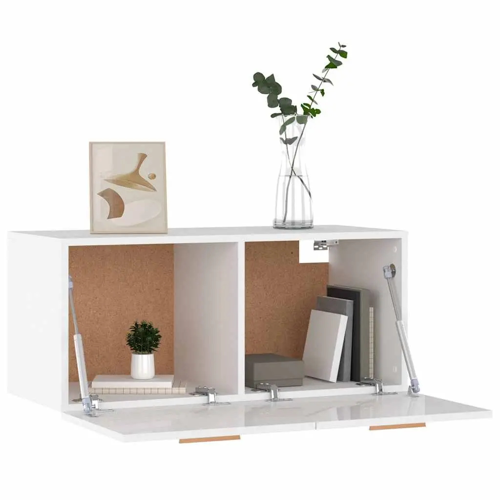 Wall Cabinet High Gloss White Engineered Wood Floating Storage Shelf Living Room