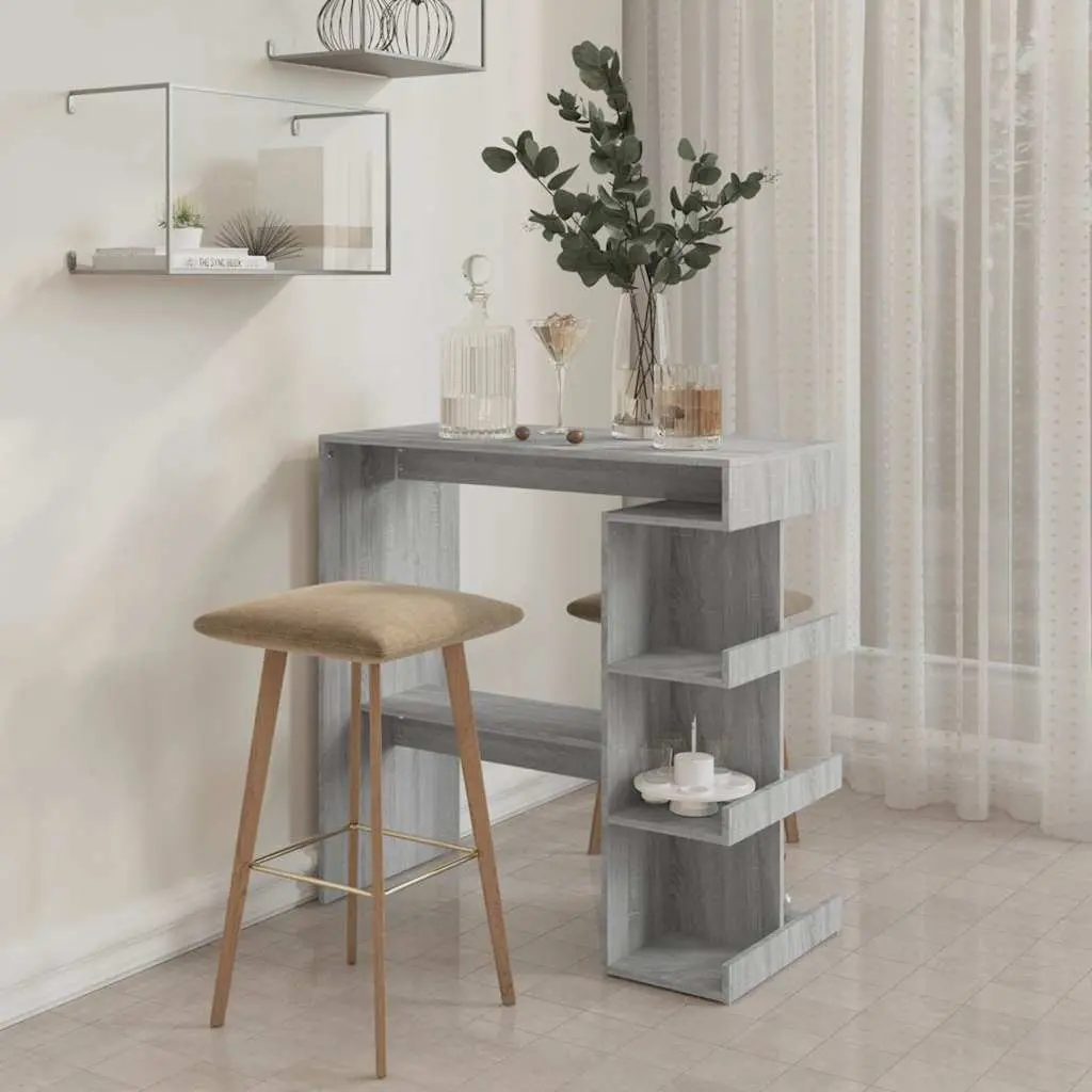 Bar Table Grey Kitchen Dining Bistro with Storage Rack 100L x 50W x 101.5H cm