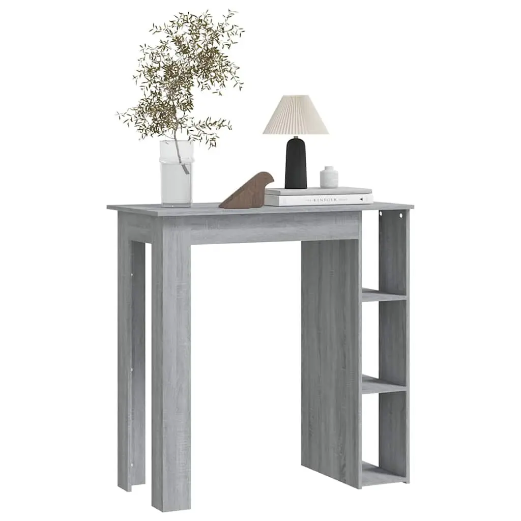 Bar Table with Storage Shelves Grey Compact Kitchen Dining Room Furniture