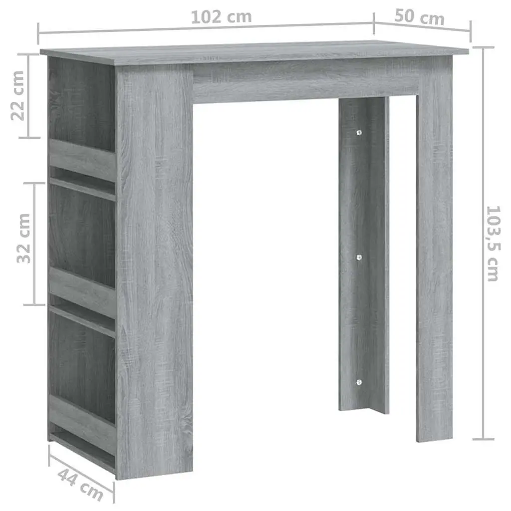 Bar Table Compact Kitchen Dining Furniture 102 x 50 x 103.5 cm Grey Sonoma
