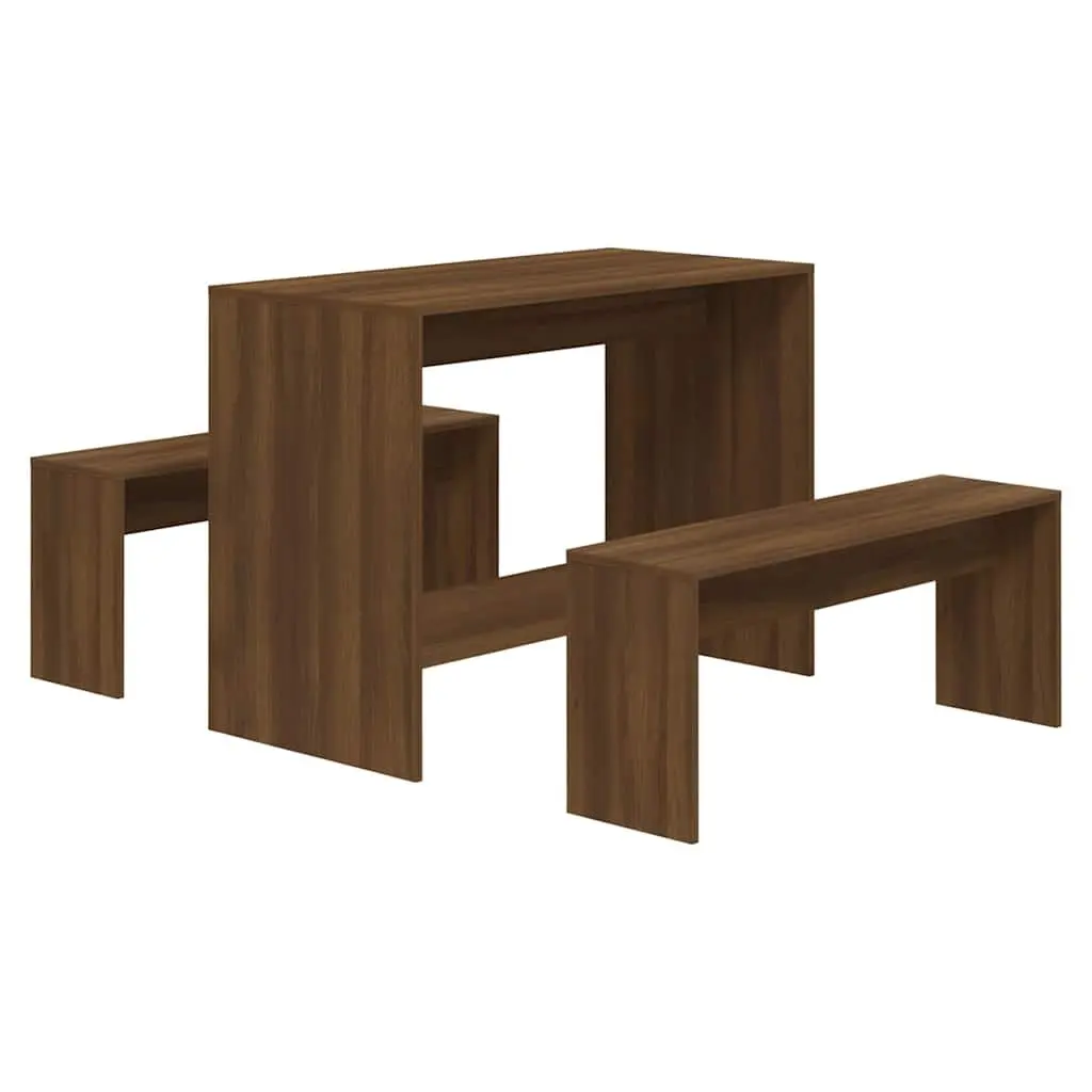 3 Piece Dining Set Engineered Wood Table Bench Brown