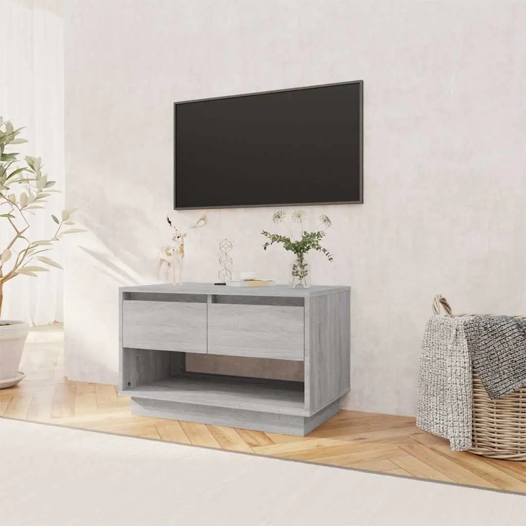 TV Cabinet Grey 70x41x44cm Living Room Storage Unit with Drawers Open Compartment