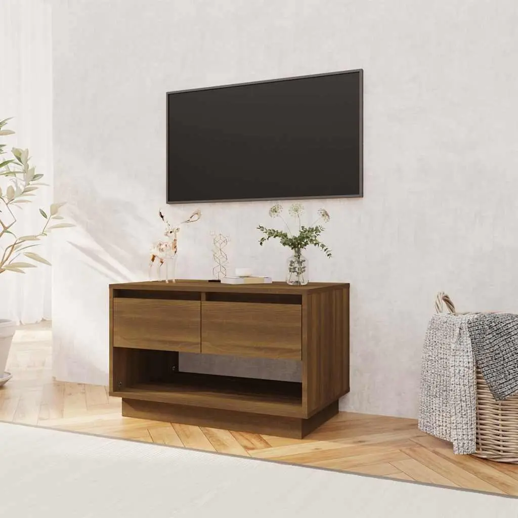 TV Cabinet Storage Unit Brown Oak Living Room 70W x 41D x 44H cm with Drawers Open Compartment