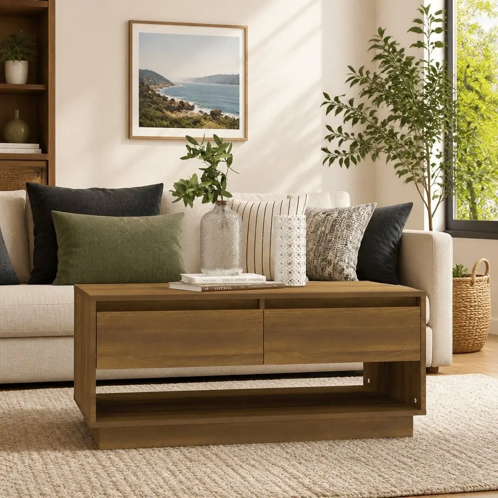 Coffee Table Storage Brown Oak 102.5x55x44 cm