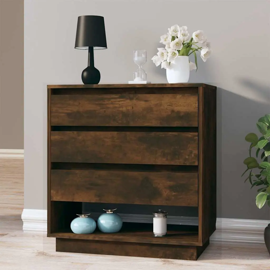 Sideboard Storage Cabinet Brown Engineered Wood 3 Drawers 1 Compartment