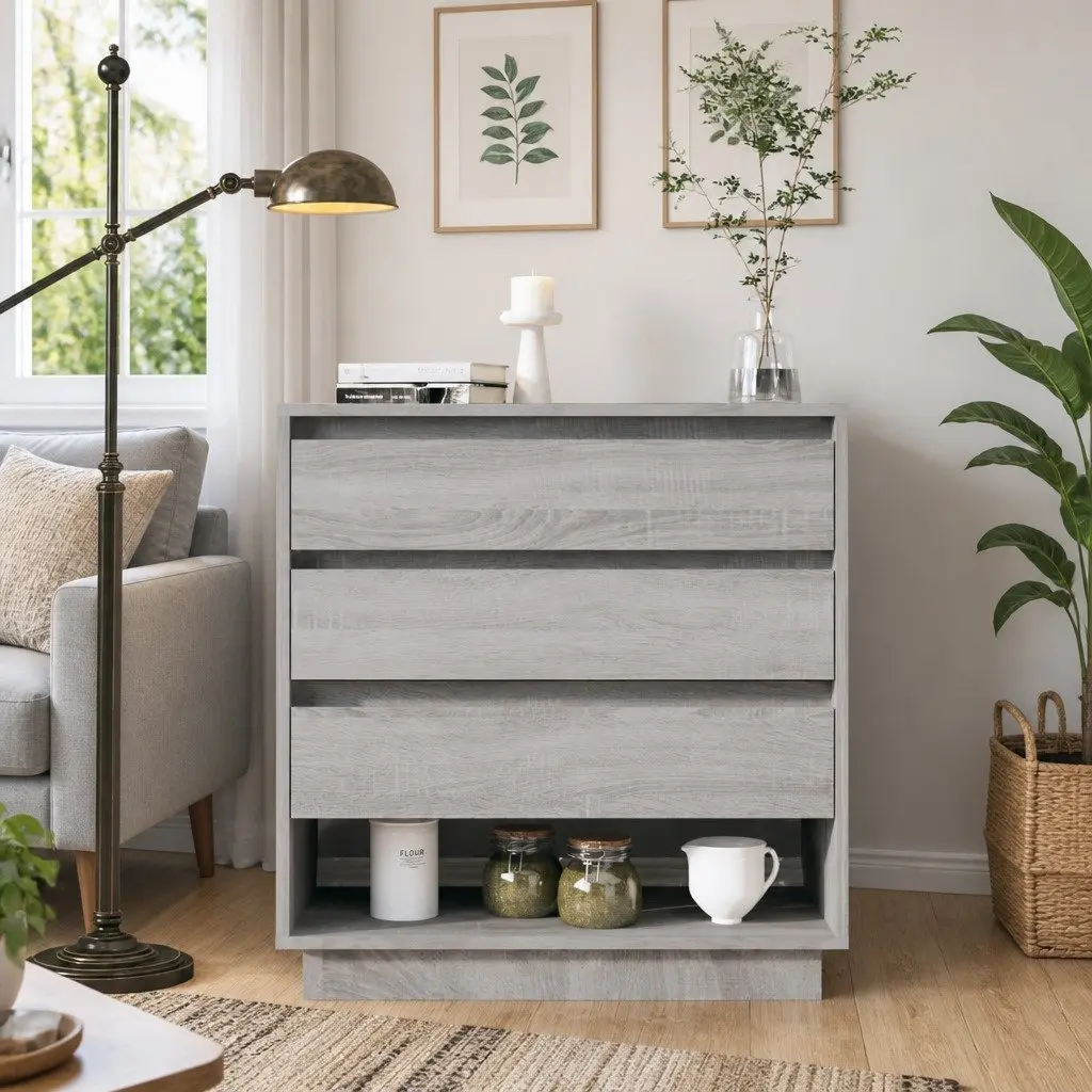 Sideboard Grey Sonoma Storage Cabinet 3 Drawers 1 Compartment