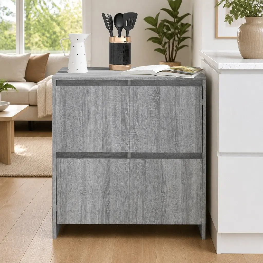 Sideboard Grey Sonoma 70x41x75 cm Storage Cabinet 4 Doors Engineered Wood