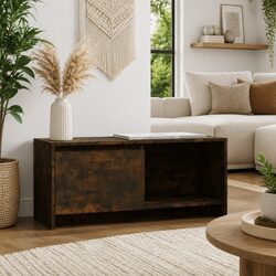 TV Cabinet Brown Lowboard Living Room Media Storage Unit with Door Compartment