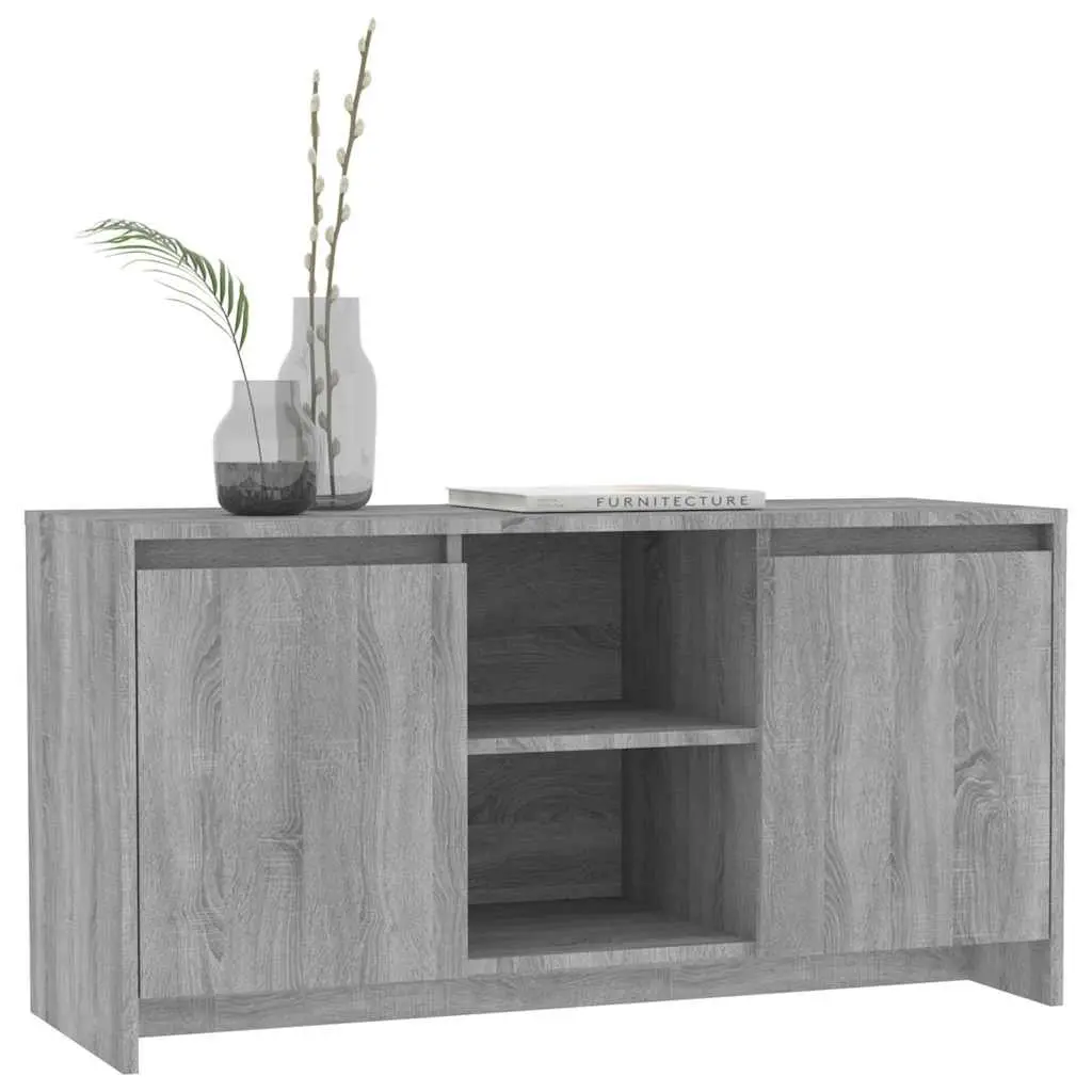 TV Cabinet Storage Doors Compartments Grey Engineered Wood Media Unit