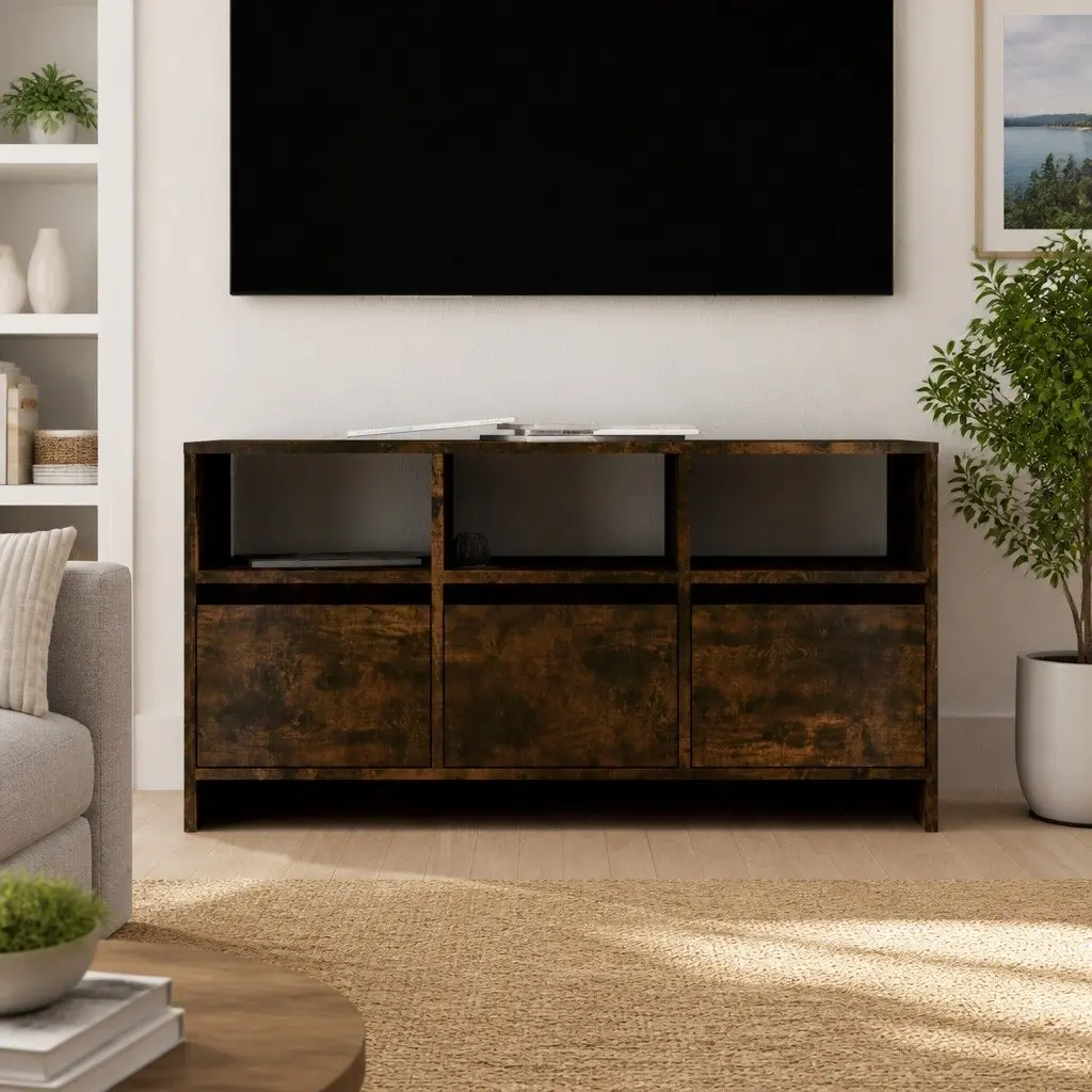 TV Cabinet Brown Living Room Storage Unit 3 Drawers 3 Compartments
