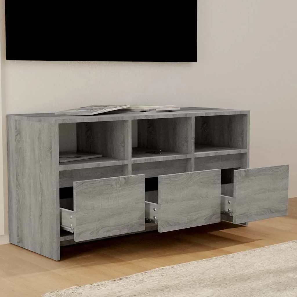 TV Cabinet Grey 102x37.5x52.5cm Living Room Storage Lowboard with Drawers