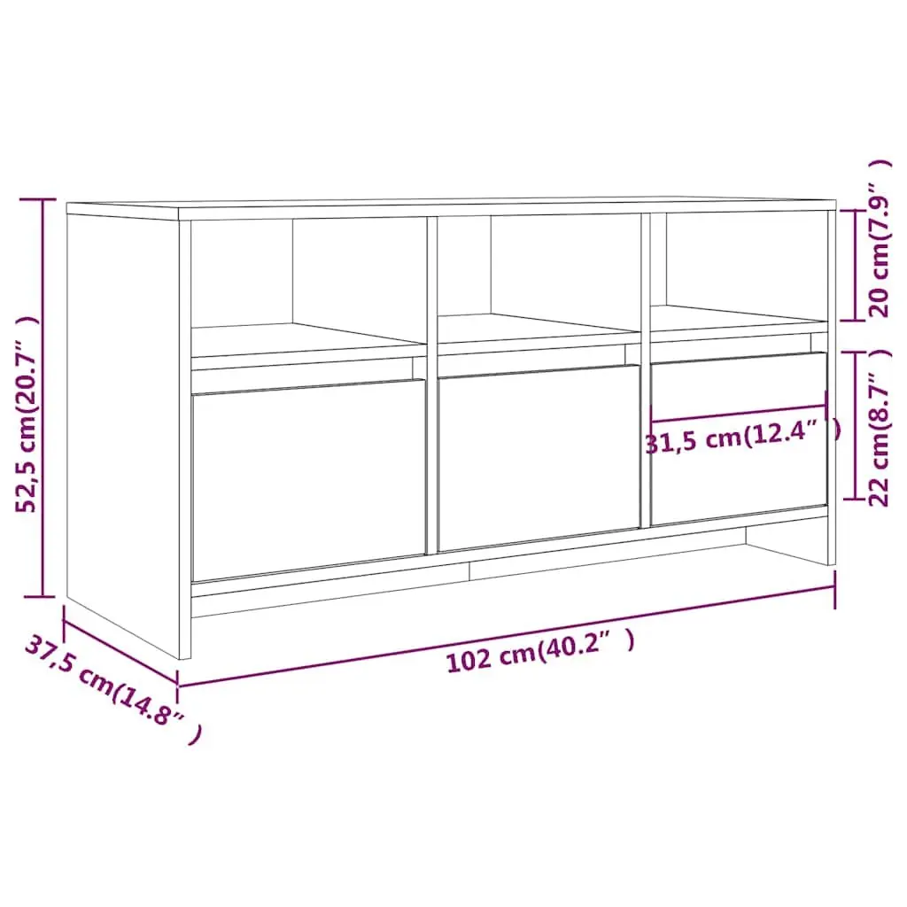 TV Cabinet Grey 102x37.5x52.5cm Living Room Storage Lowboard with Drawers