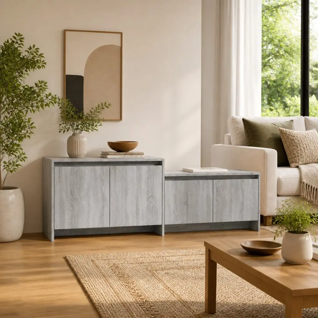 TV Cabinet 146.5cm Grey Sonoma Low Board 4 Door Storage Unit Living Room