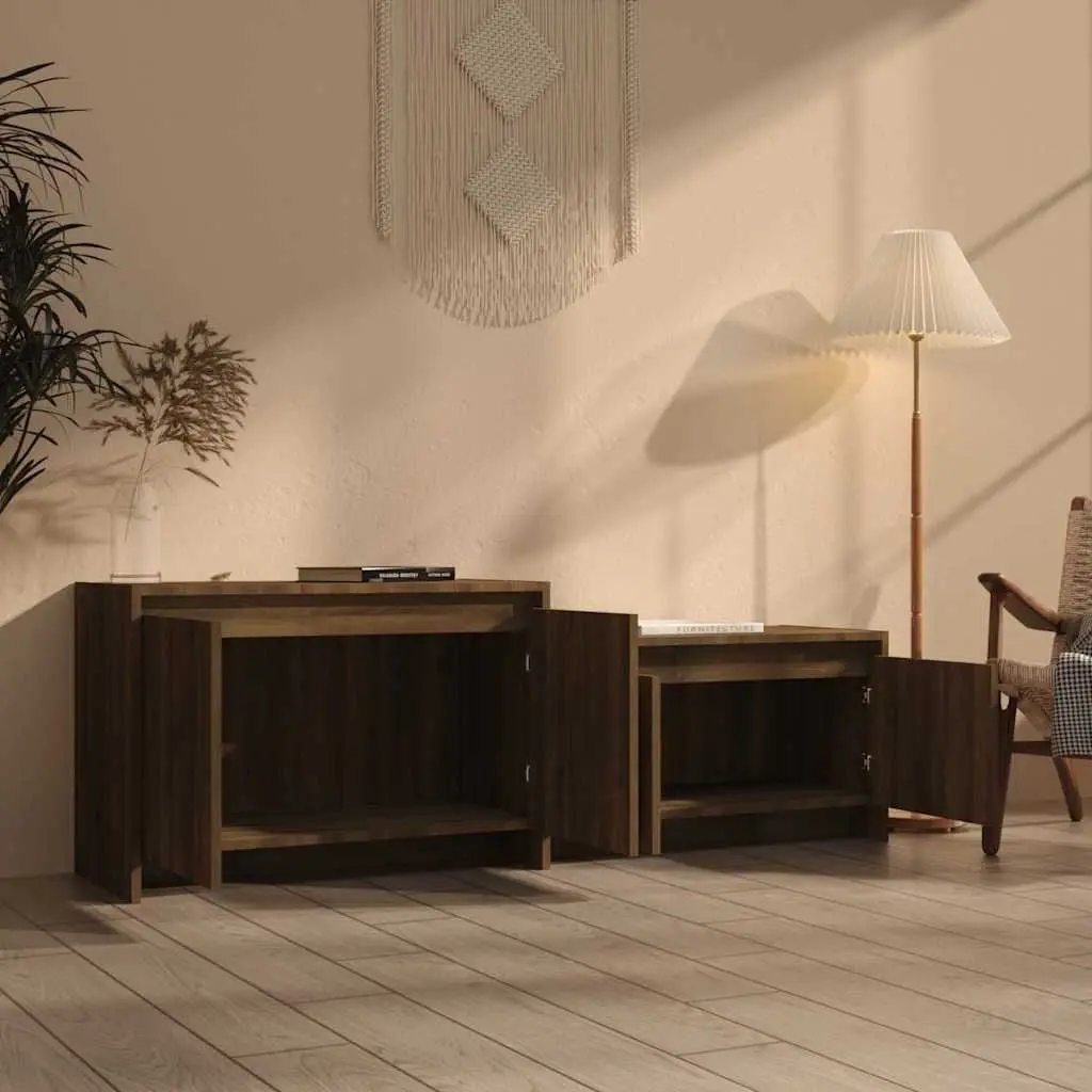 TV Cabinet Storage Unit 146.5cm Brown Engineered Wood Lowboard with 4 Doors