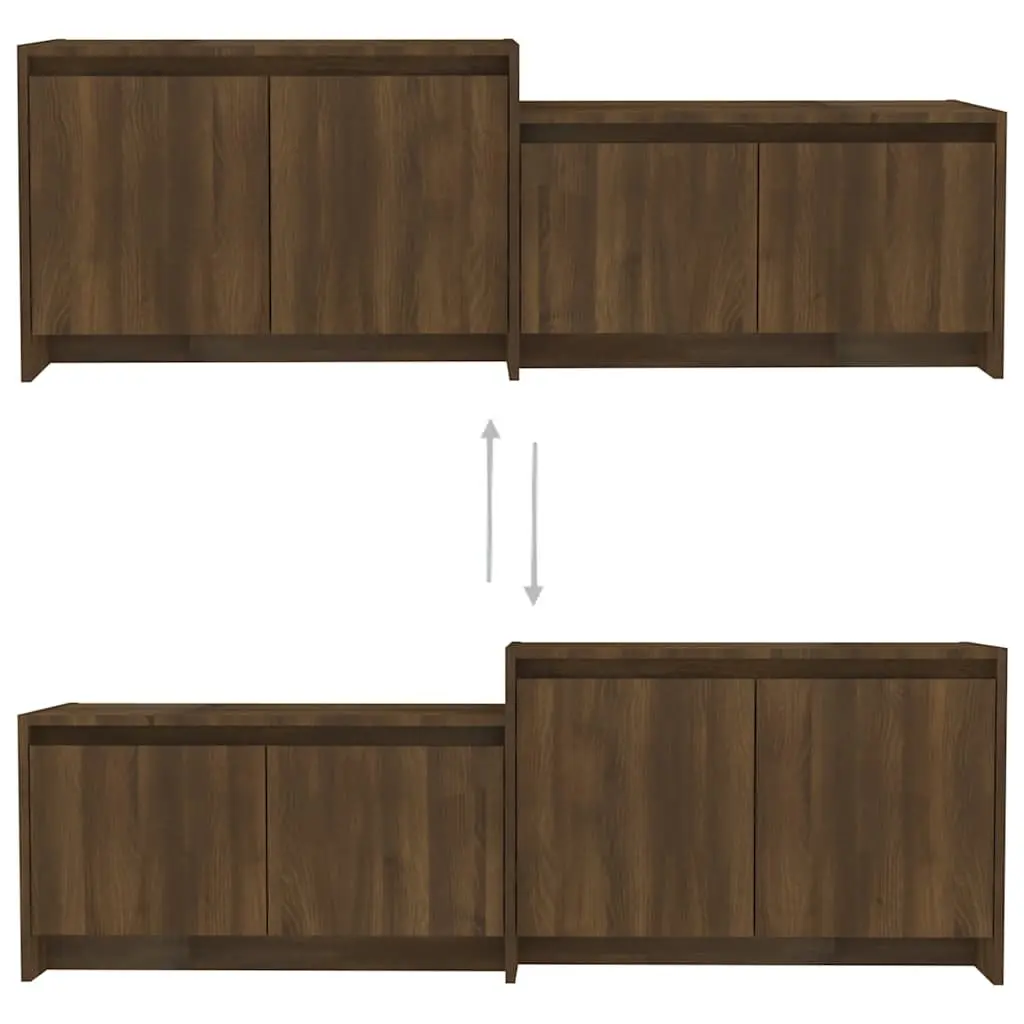 TV Cabinet Storage Unit 146.5cm Brown Engineered Wood Lowboard with 4 Doors