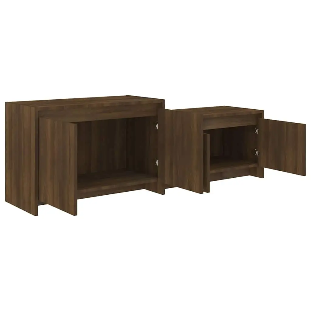 TV Cabinet Storage Unit 146.5cm Brown Engineered Wood Lowboard with 4 Doors