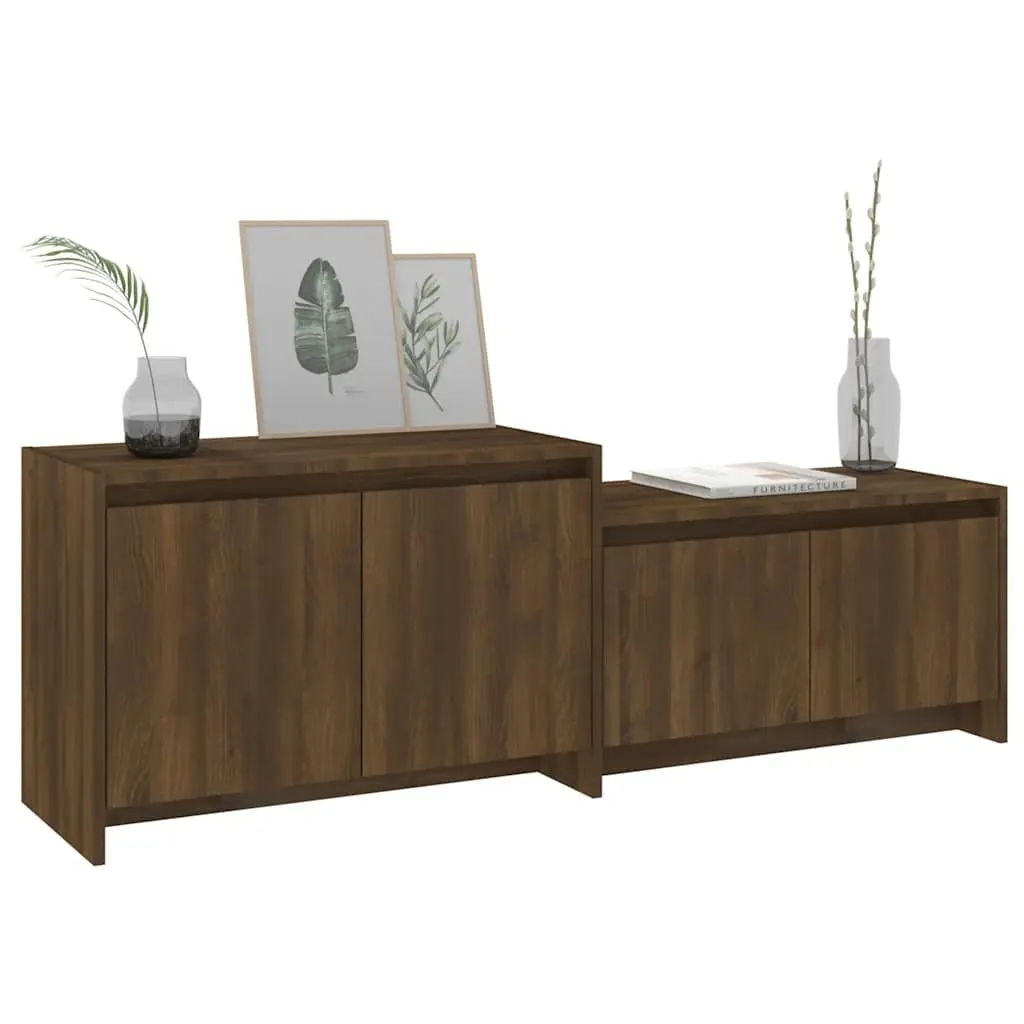 TV Cabinet Storage Unit 146.5cm Brown Engineered Wood Lowboard with 4 Doors