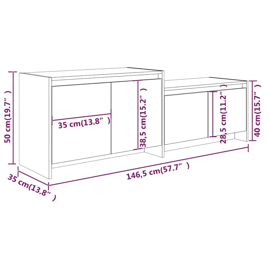 TV Cabinet Storage Unit 146.5cm Brown Engineered Wood Lowboard with 4 Doors