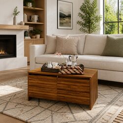 Reliable Brown Oak Coffee Table with Practical Storage