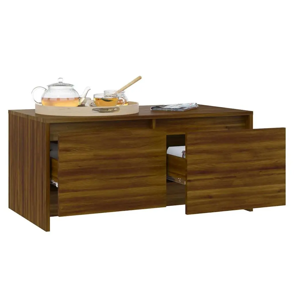 Coffee Table Brown Oak with Storage Drawers Modern Living Room Furniture