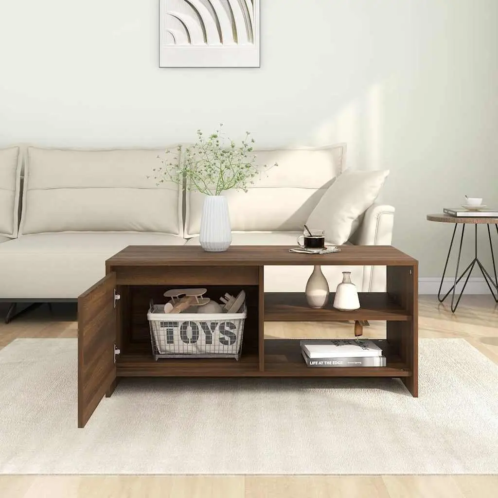 Coffee Table Brown Oak Modern Design Living Room Furniture with Storage Shelf
