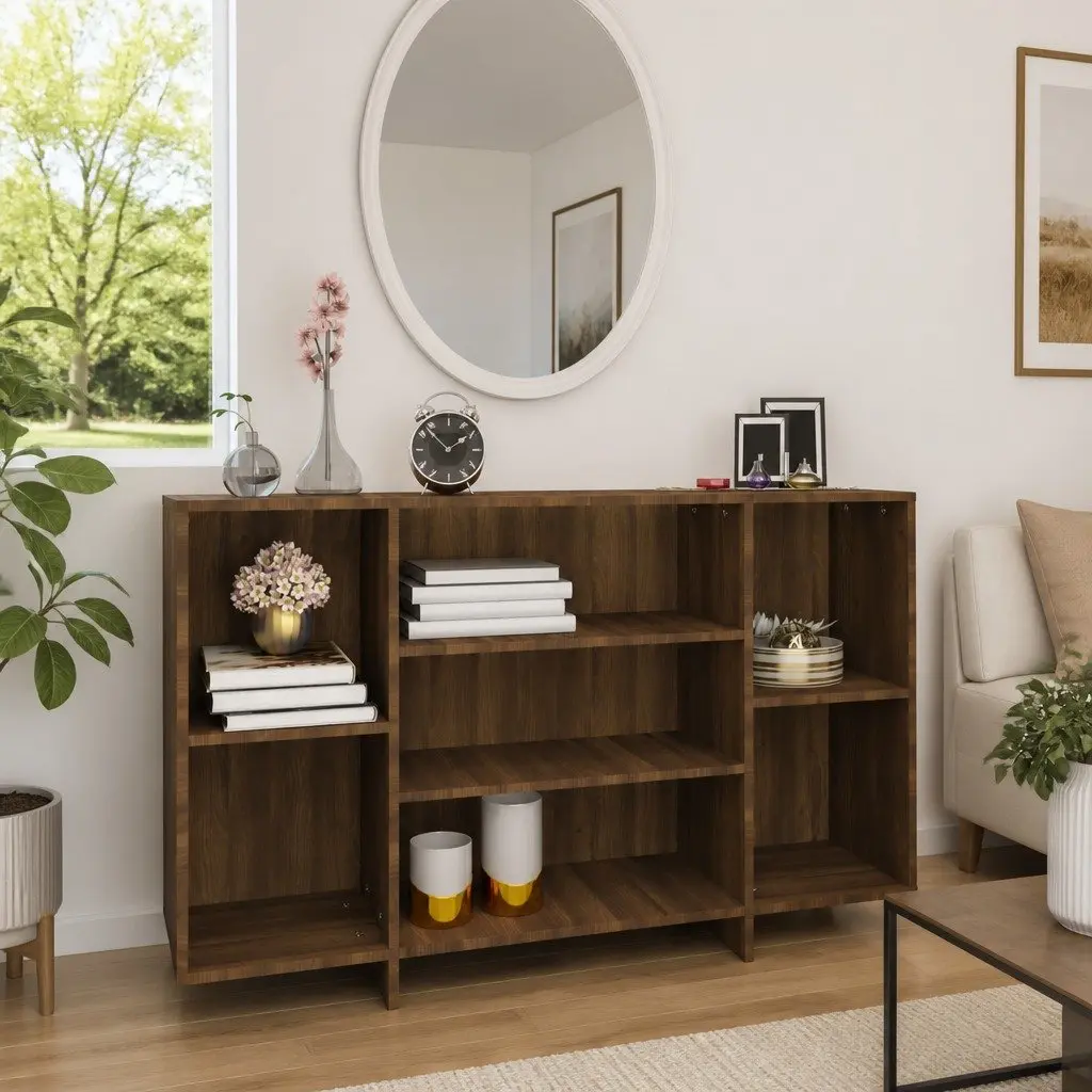 Sideboard Storage Cabinet 120x30x75 cm Brown Oak Modern Cupboard with 4 Shelves
