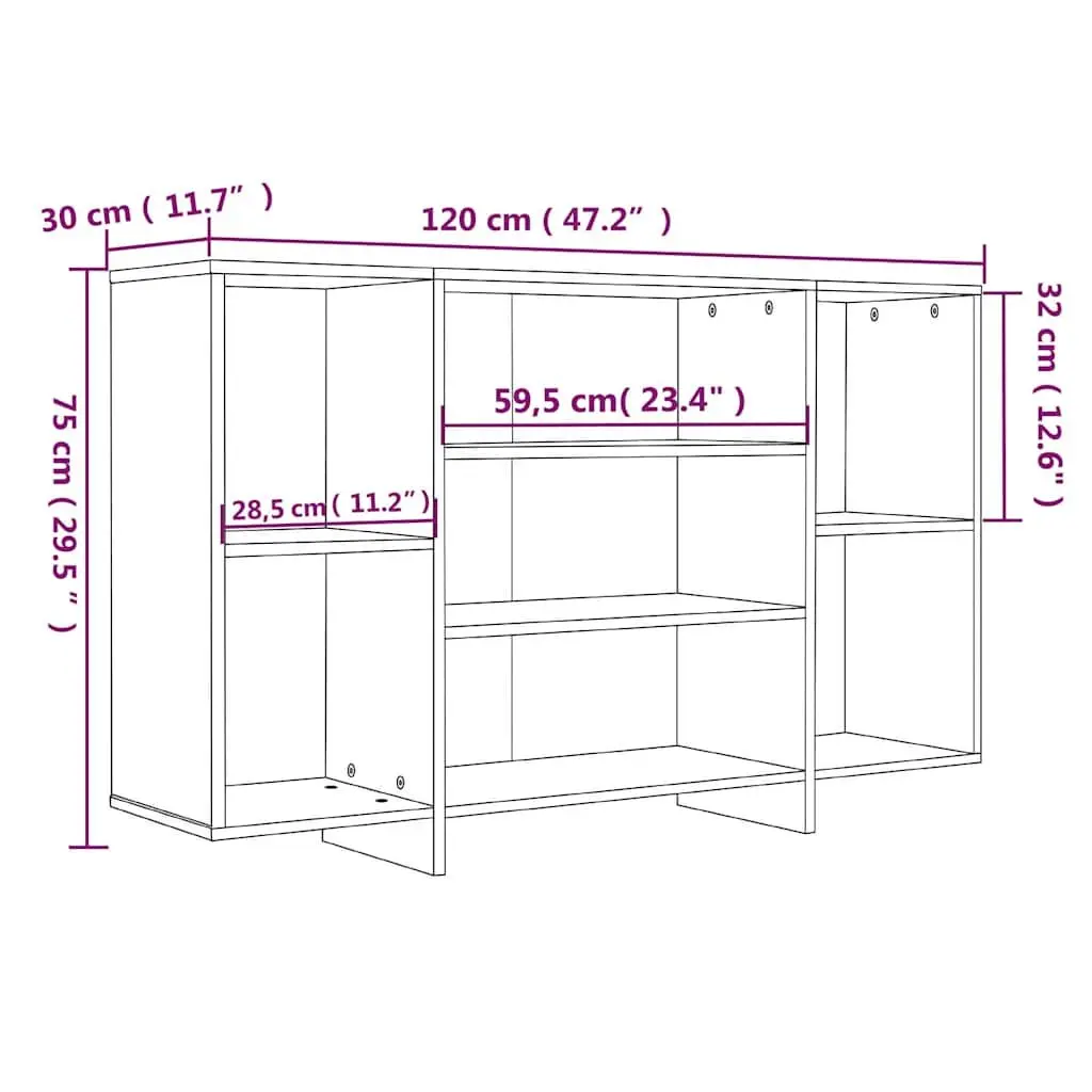 Sideboard Storage Cabinet 120x30x75 cm Brown Oak Modern Cupboard with 4 Shelves