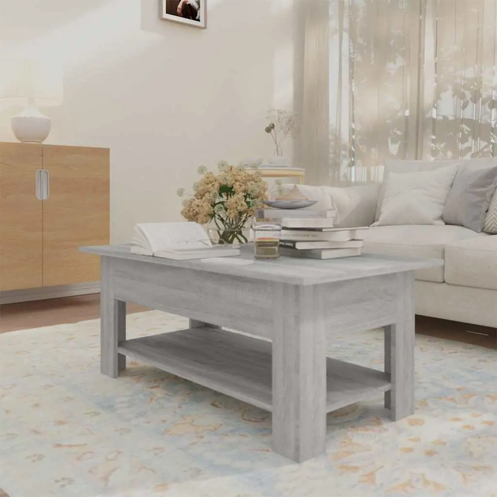 Coffee Table Two-Tier Storage Shelf Modern Grey 102L x 55W x 42H cm