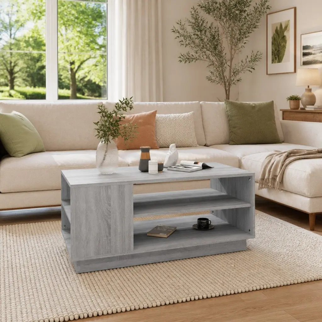 Coffee Table Grey Sonoma Modern Design Living Room Storage Shelves Accent